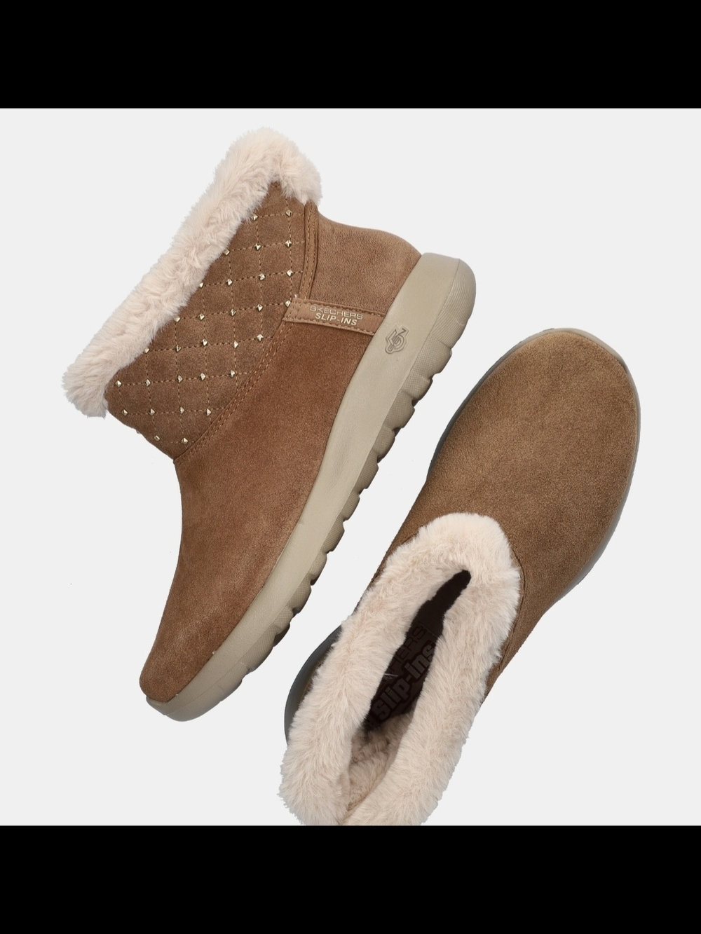 Skechers On The Go Cozy Slip-On Ankle Booties in Chestnut with Faux Fur 8 New